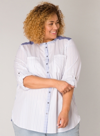 YESTA streep blouse oprol mouwen | A0028192123X-0(44)&nbsp;