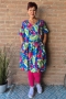 Bagoes jurk v-hals ceintuur bloem | B002014P-3blau/bloeM=46-48&nbsp;