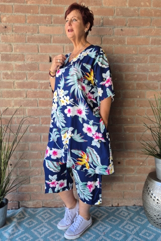 Bagoes broek 7/8 half wijd bloem | B002016P-2bloe/prinM=46-48&nbsp;