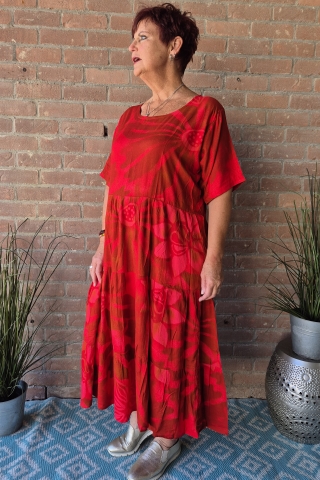 Bagoes lange jurk ruche | B002018P-7rood/rozeM=46-48&nbsp;