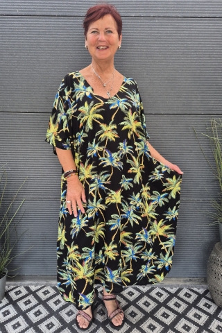 Bagoes jurk lang palmboom v-hals | B003012Pwit/olijBig Size&nbsp;