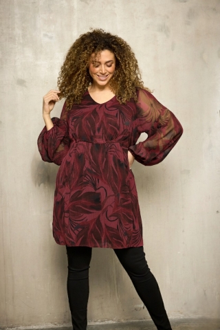 ZHENZI a-lijn tuniek bladprint | 201043maroM=46-48&nbsp;