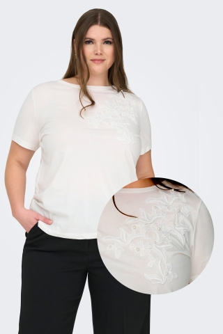 ONLY eco T-shirt Broderie en Parels | 15368849BLAC/BOBEM=46/48&nbsp;