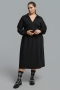 Mat fashion jurk wijde pofmouw | 86017044BLACS=44-46&nbsp;